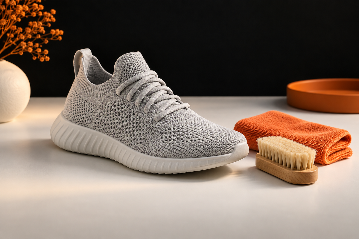 Sneaker en maille tricotée avec une brosse douce et un chiffon microfibre