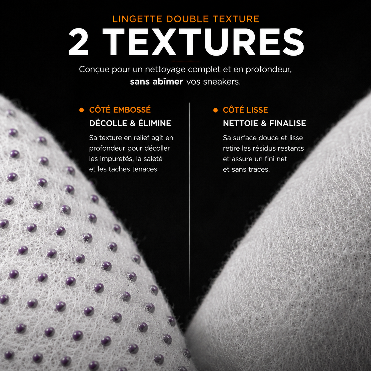 Gros plan sur les deux textures d’une lingette DonCare
