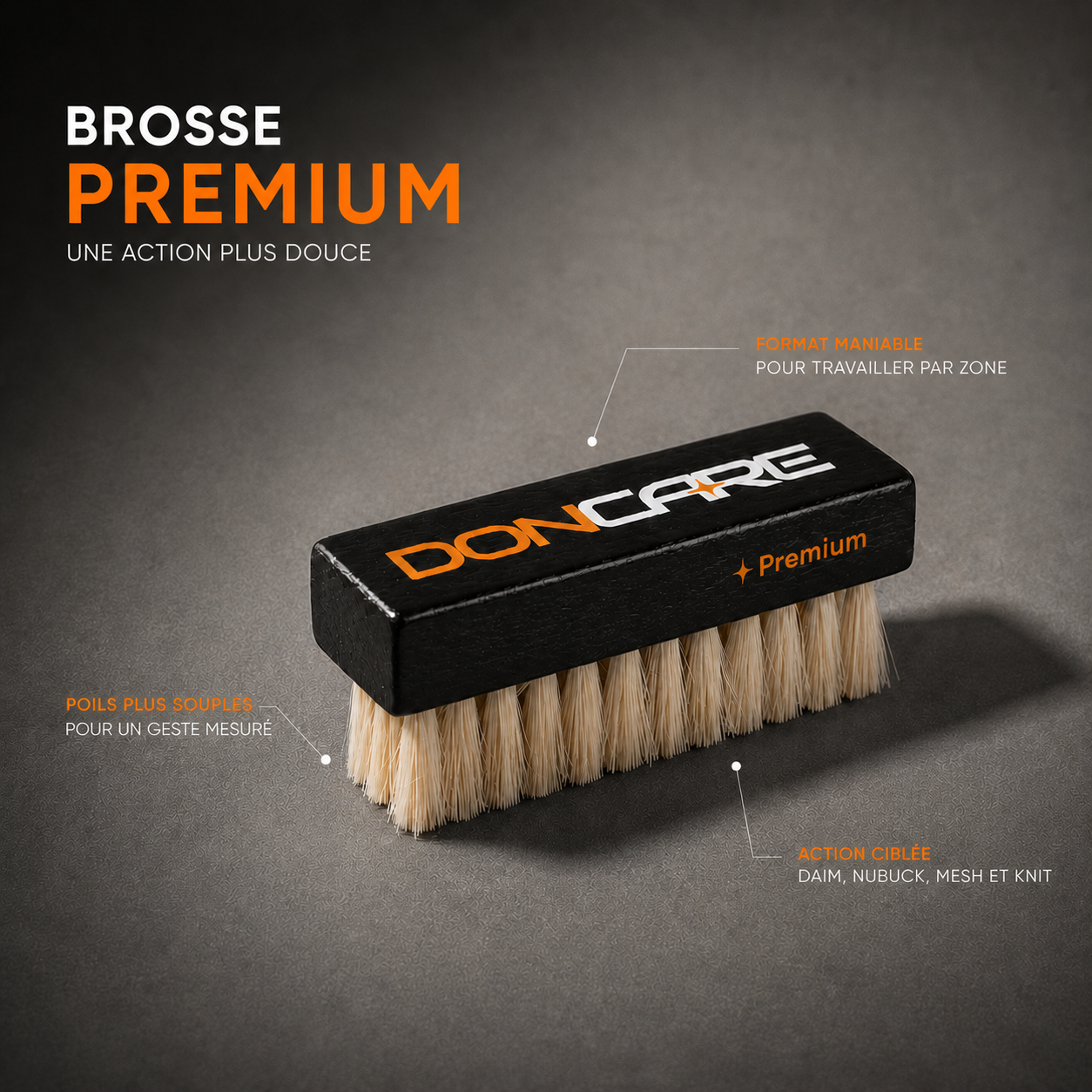Brosse Premium DonCare à poils plus souples pour le daim, le nubuck, le mesh et le knit