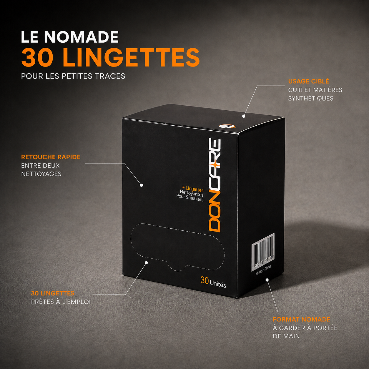 Le Nomade DonCare : boîte de 30 lingettes pour les petites traces sur cuir et matières synthétiques