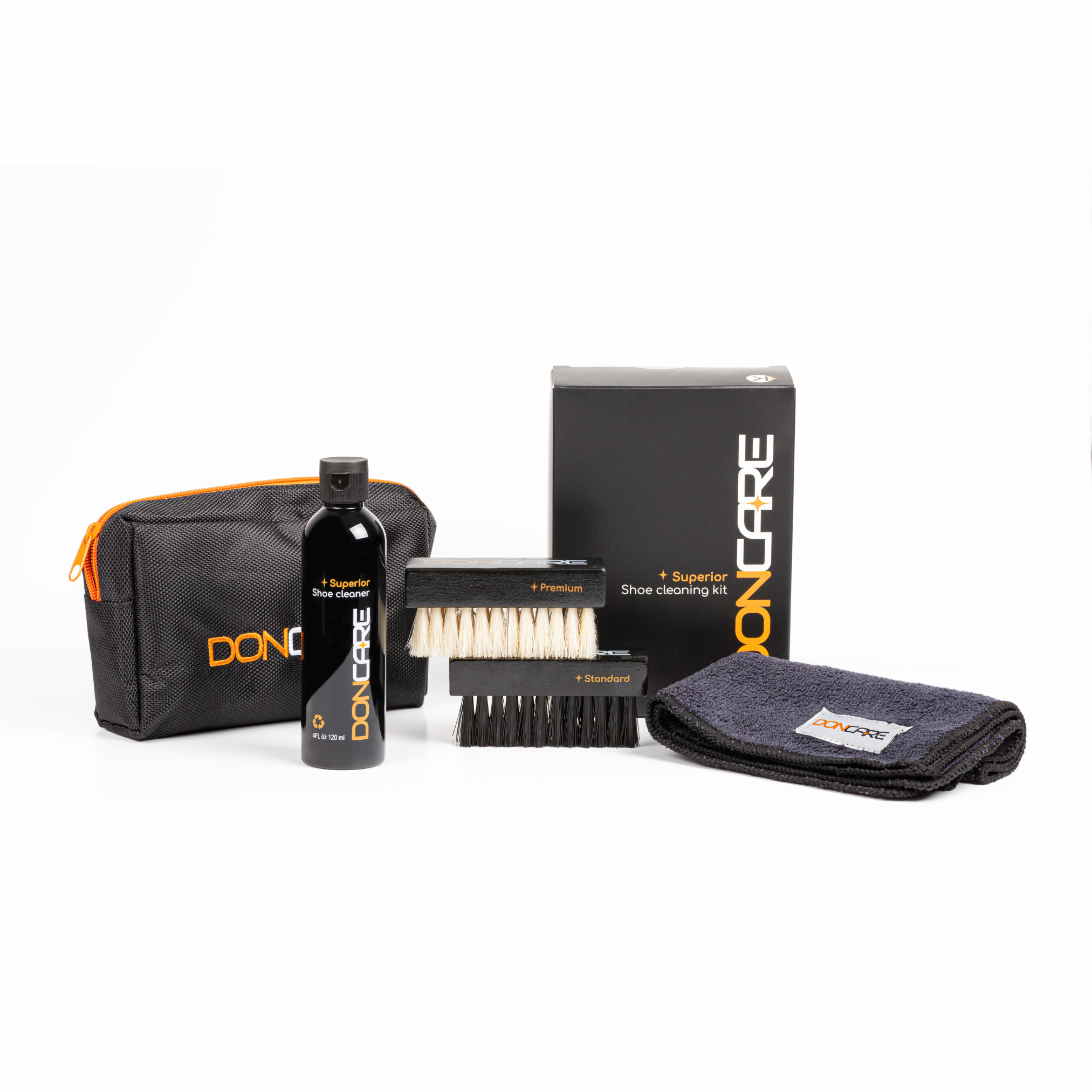 Pack Premium DonCare avec trousse, nettoyant, deux brosses et microfibre